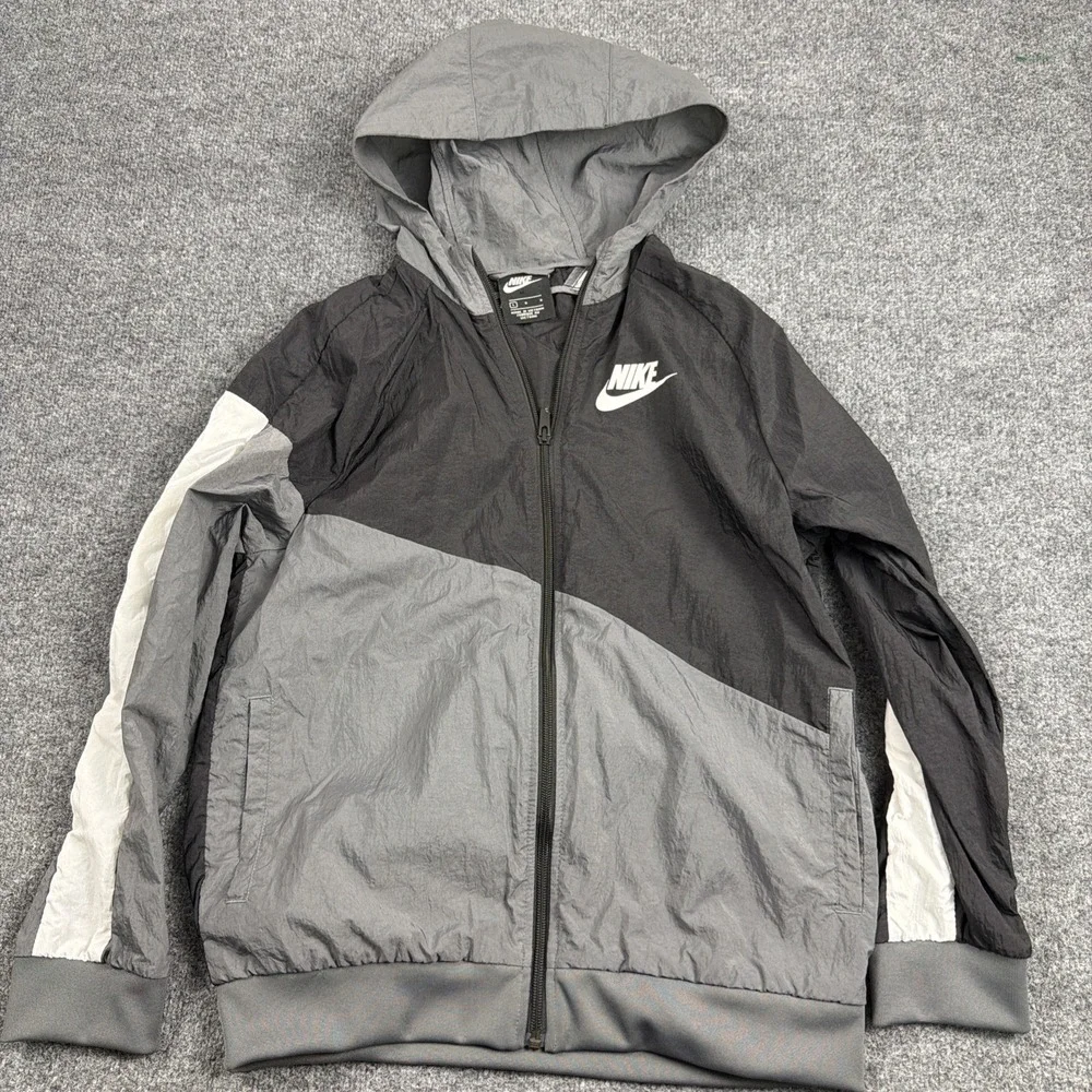 Nike Core Amplifier Jacket Youth Sz L Gray Black Logo Nylon‎ Zip Up BV3646-010